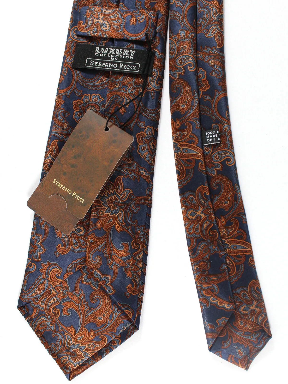 Stefano Ricci Pleated Silk Necktie Metal Gray Brown Ornamental SALE
