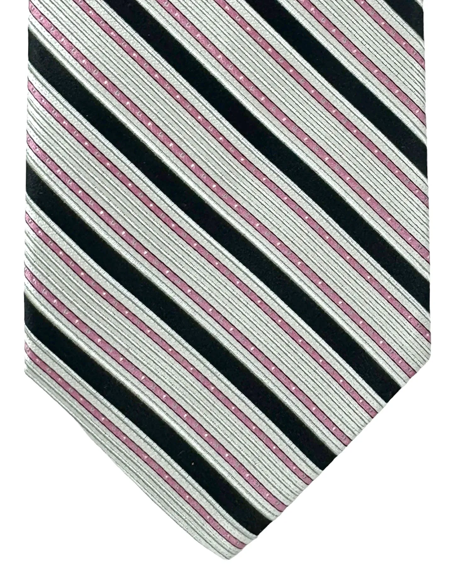 Stefano Ricci Silk Tie Black Silver Pink Stripes