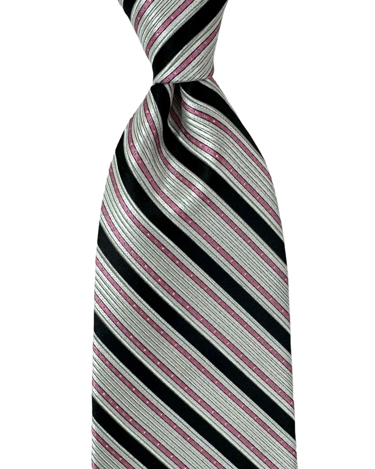 Stefano Ricci Silk Tie Black Silver Pink Stripes