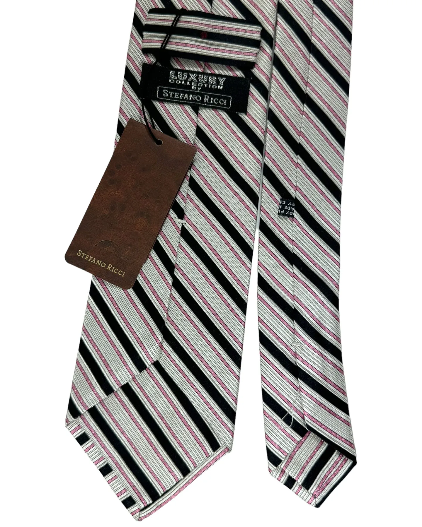 Stefano Ricci Silk Tie Black Silver Pink Stripes
