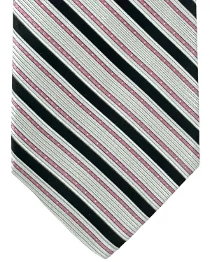 Stefano Ricci Silk Tie Black Silver Pink Stripes