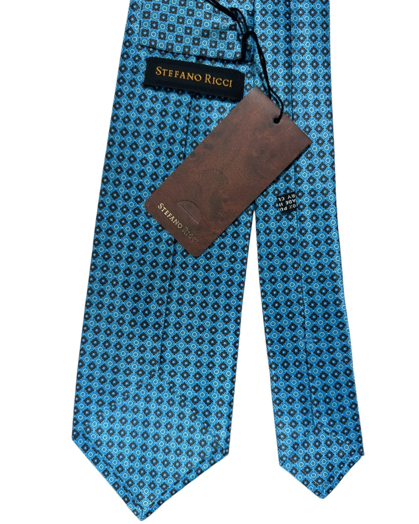 Stefano Ricci Tie Aqua Blue Brown Geometric Design