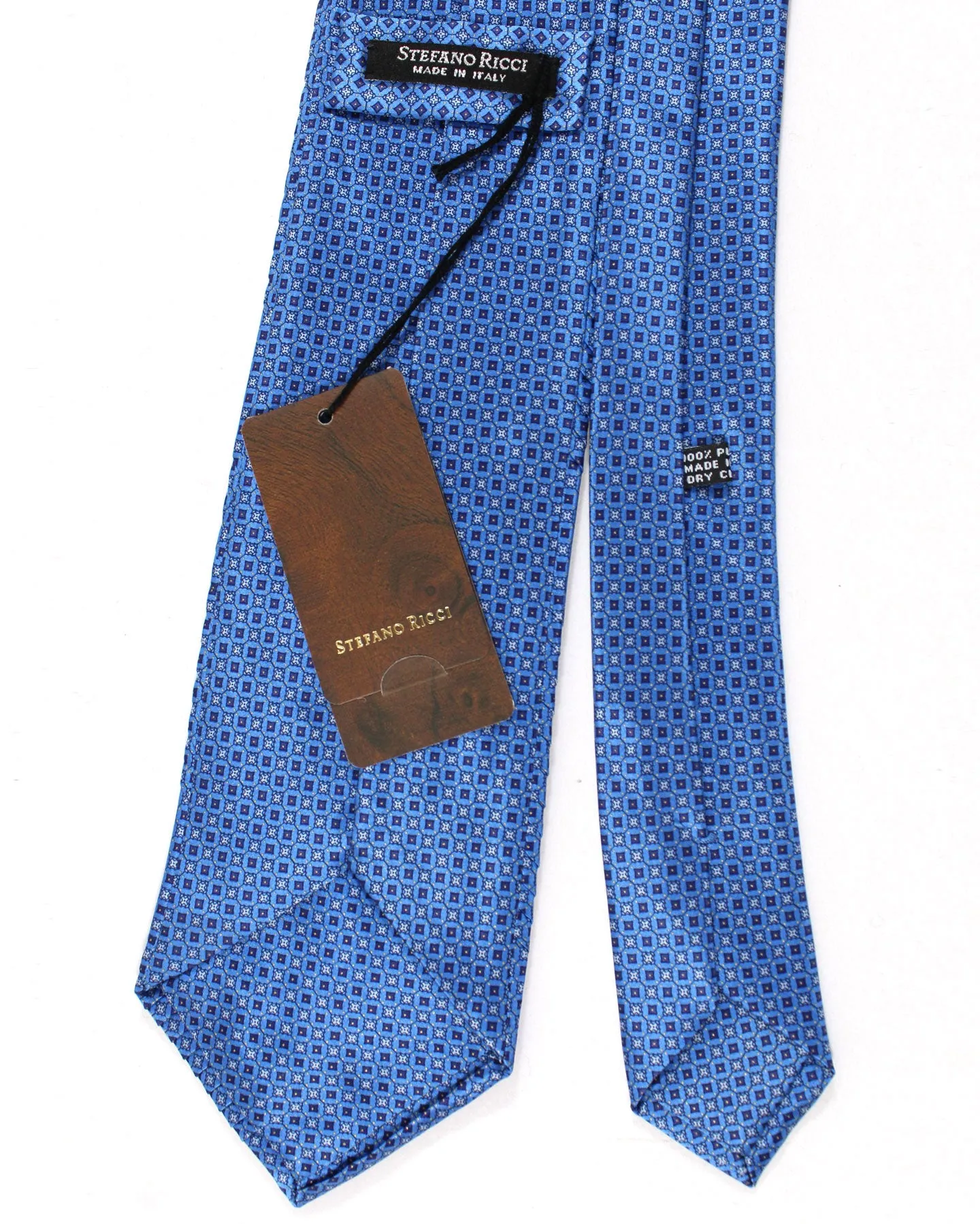 Stefano Ricci Tie Dark Blue Geometric - Pleated Silk