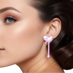 Stud Pink Small Dripping Heart Earrings for Women