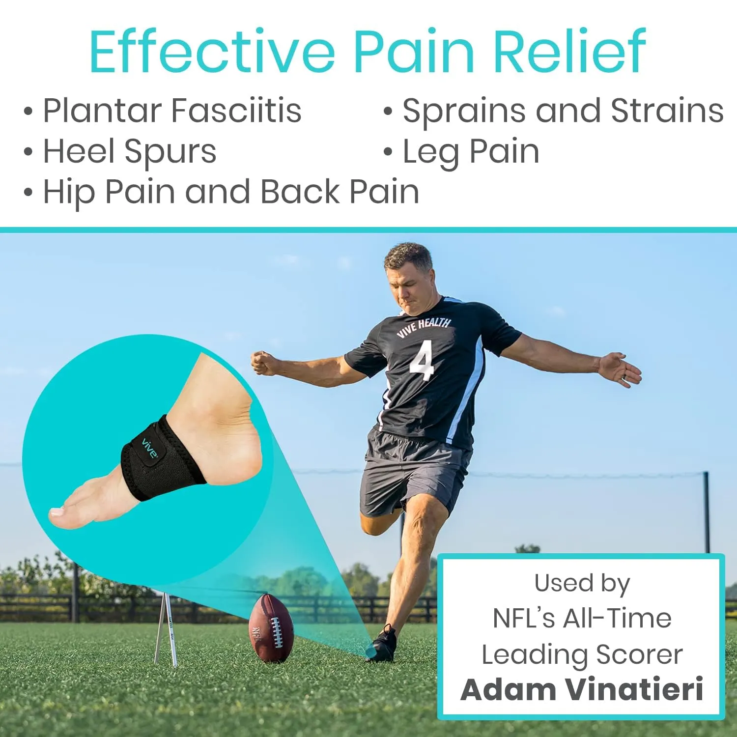 Vive Foot Arch Support Brace (Pair) - Wrap Corrector for Flat Feet, Plantar Fasciitis, Pain Relief, Fallen Arches - Compression Sleeve Strap, Gel Bands Inserts For Women & Men - Wear Under Socks