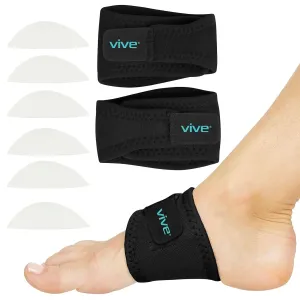 Vive Foot Arch Support Brace (Pair) - Wrap Corrector for Flat Feet, Plantar Fasciitis, Pain Relief, Fallen Arches - Compression Sleeve Strap, Gel Bands Inserts For Women & Men - Wear Under Socks
