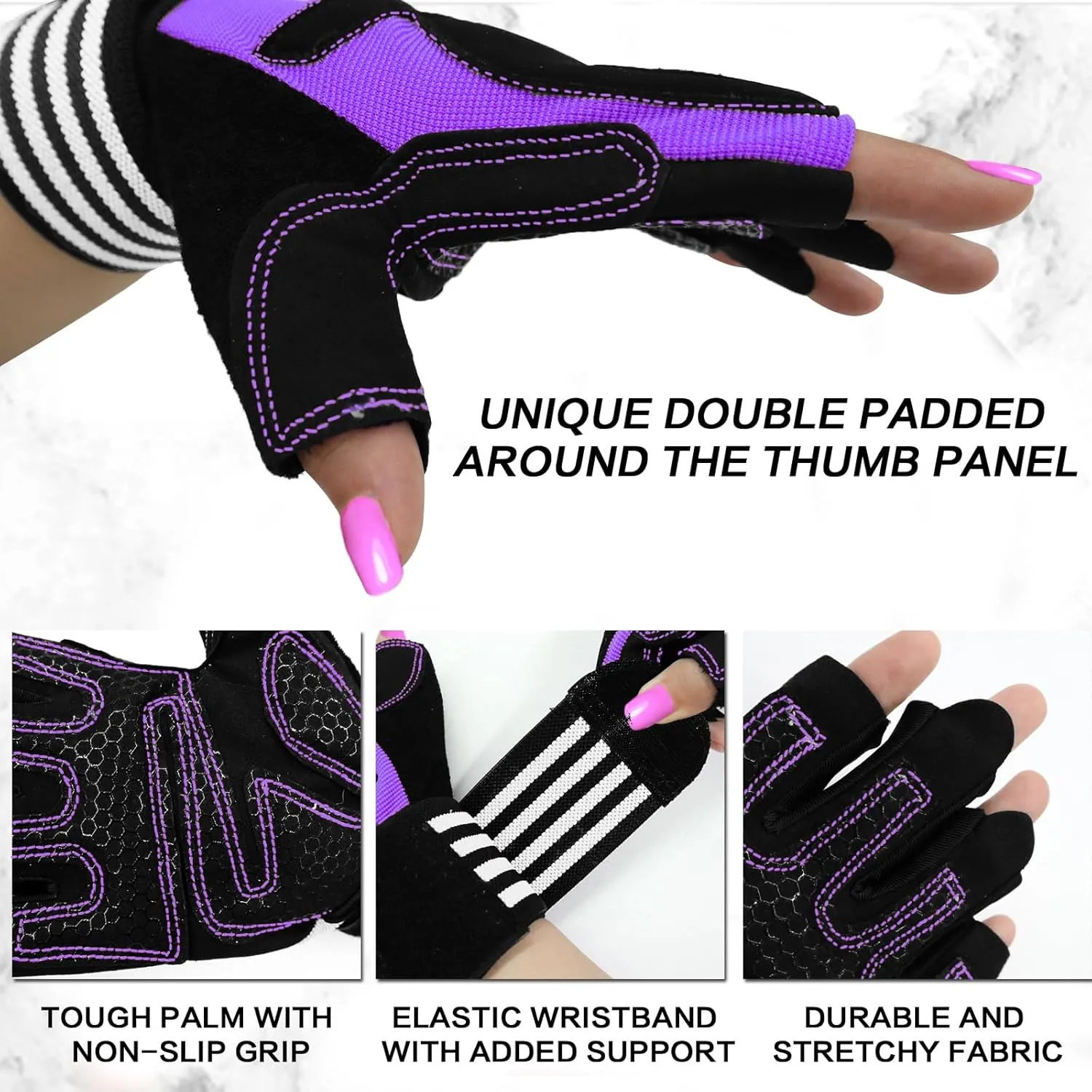 Weight Lifting Gloves for Women Gym Workout with Wrist Support,Padded Half Finger Gloves for Fitness Exercise