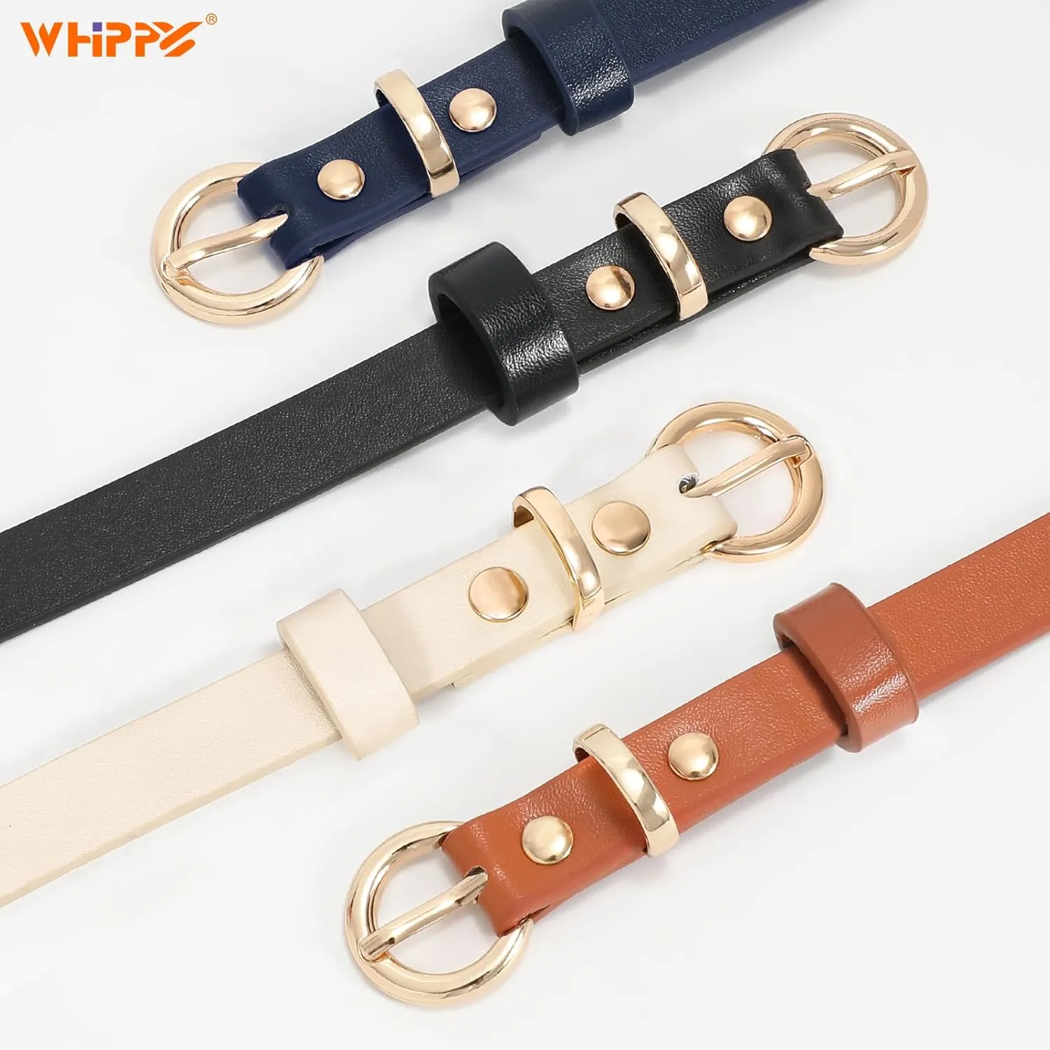 WHIPPY Set of 4Women Skinny Leather Belt Thin Waist Belt with Metal Buckle for Pants Jeans Dresses