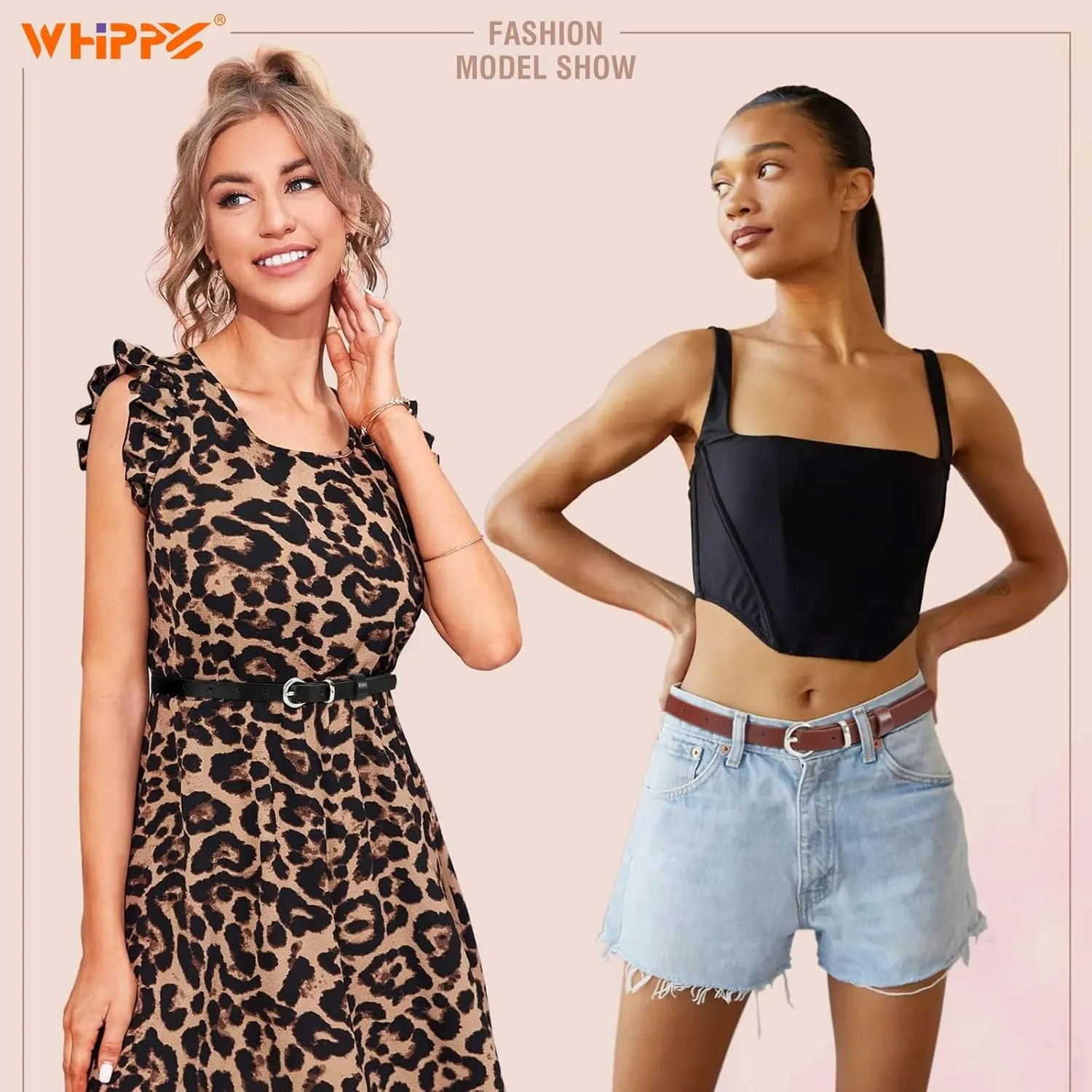 WHIPPY Set of 4Women Skinny Leather Belt Thin Waist Belt with Metal Buckle for Pants Jeans Dresses