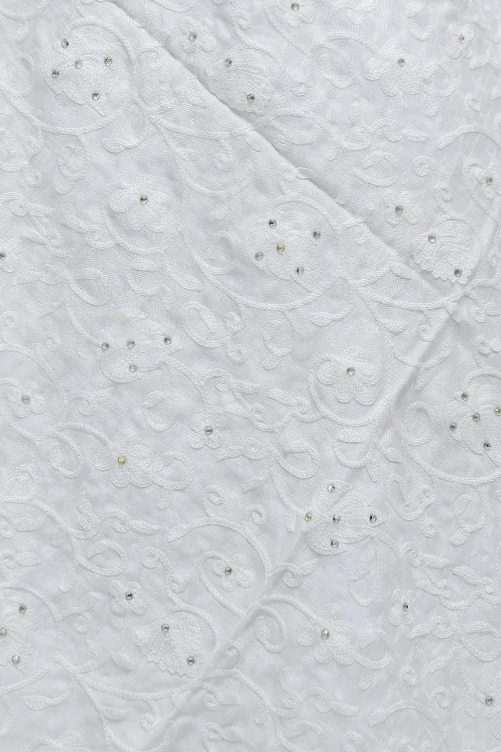 White Colour Aari Work  Embroidered Stole Embellished With Swarovski Work .