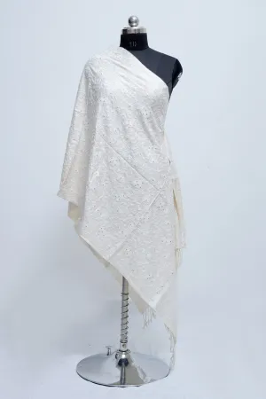 White Colour Aari Work  Embroidered Stole Embellished With Swarovski Work .