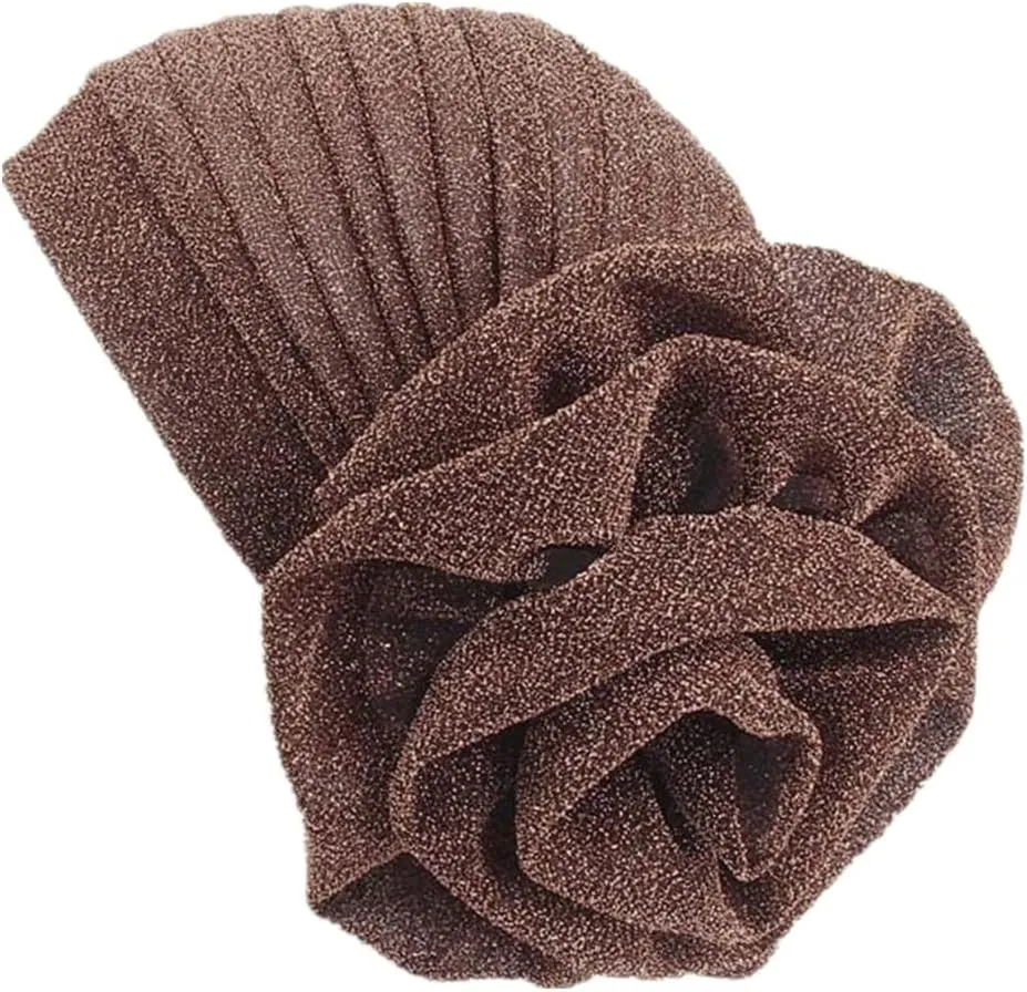 Women Elastic Glitter Big Flower Turban Chemo Beanie Hair Loss Chemo Cap Hat