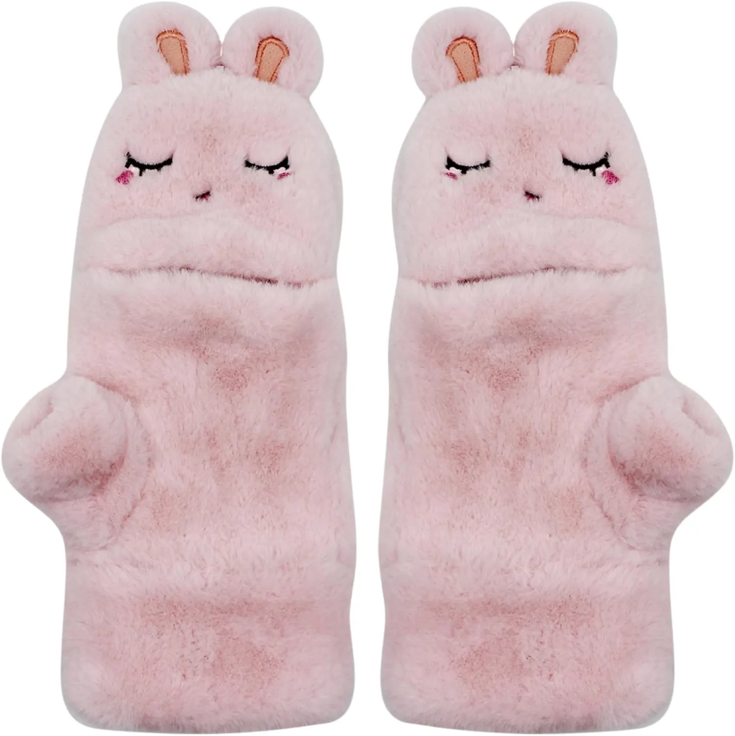 Women Girls Soft Faux Fur Convertible Flip Top Gloves Cute Cat Fingerless Winter Mittens