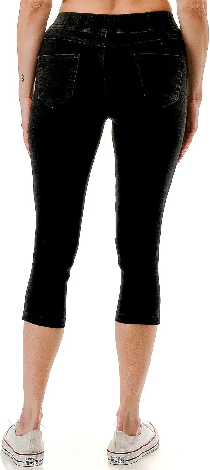 Women's Ripped Destroyed Skinny Jeans & Jeggings Pull-On Elastic Waist Stretch Denim Pants Regular-Plus Size